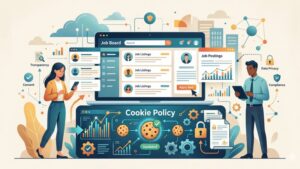 Современная иллюстрация с печеньем и цифровыми элементами для статьи об обновлении политики cookie.