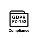 Минималистичная плоская иконка, символизирующая соответствие правилам GDPR и ФЗ-152 на белом фоне